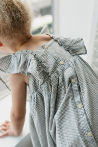 Organic Cotton Gingham Dress- Sky