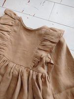 Load image into Gallery viewer, Linen Long Sleeve Ruffle Dress- Latte
