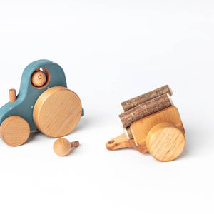 Wooden Tractor Toy- Blue