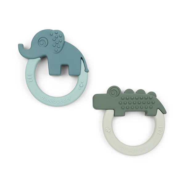 Teether 2-pack Deer Friends Green/Blue