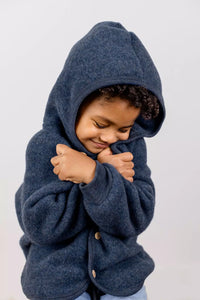 Engel Natur Hooded Jacket in Merino Wool- Blue Melange