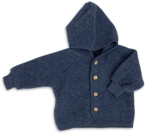 Engel Natur Hooded Jacket in Merino Wool- Blue Melange