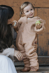 Engel Natur Hooded Overalls in Merino Wool- Sand Mélange