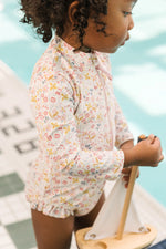 Load image into Gallery viewer, Swim Long Sleeve Hip Ruffle One Piece- Floret
