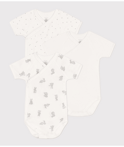 Cotton Short Sleeve Crossover Bodysuit- Pack of 3