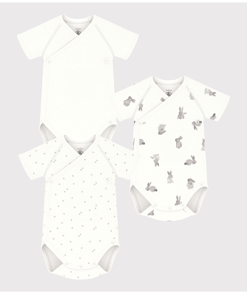 Cotton Short Sleeve Crossover Bodysuit- Pack of 3