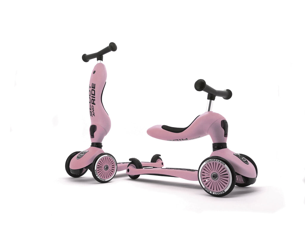 pink scooter in standing and seating position
