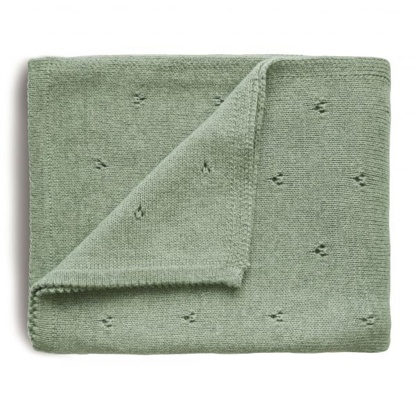 Knitted Pointelle Baby Blanket- Sage