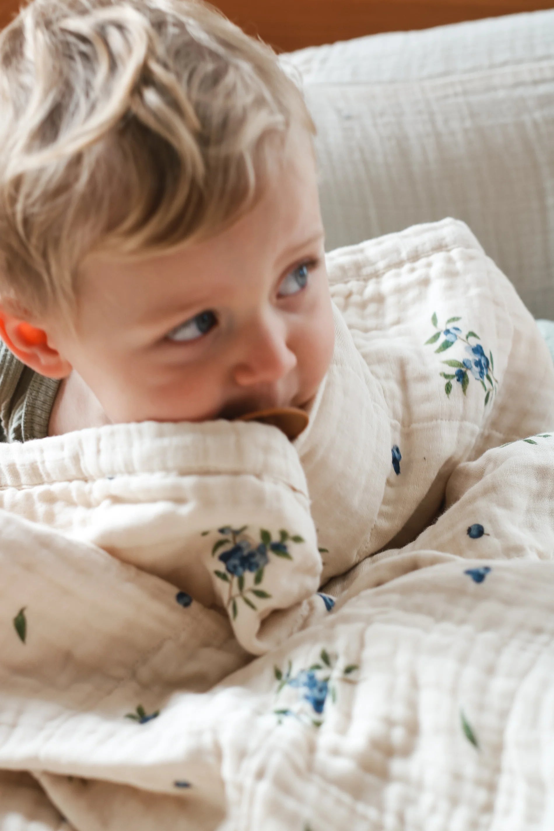 Organic Cotton Muslin Baby Blanket- Blueberry
