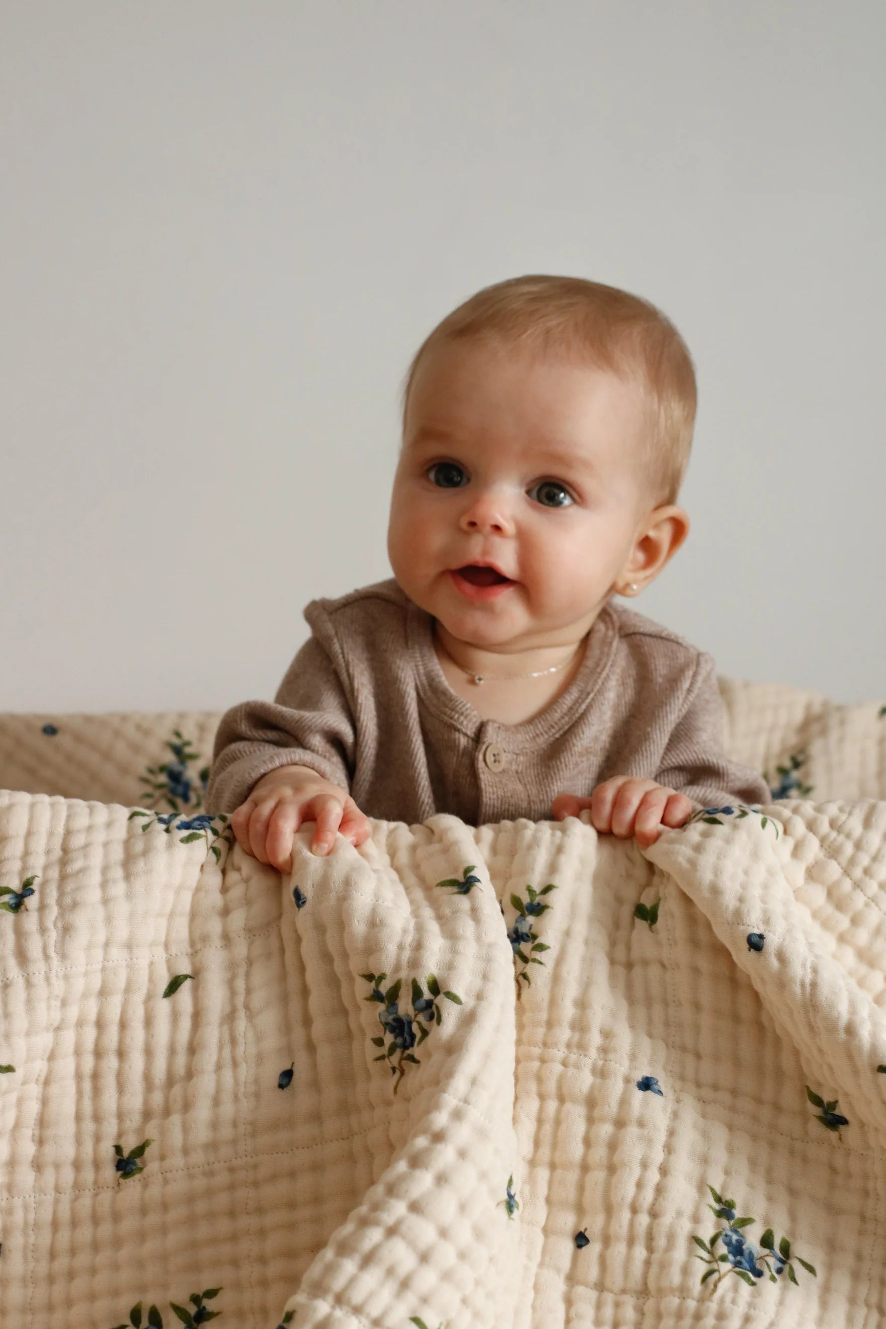 Organic Cotton Muslin Baby Blanket- Blueberry