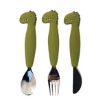 Load image into Gallery viewer, Trixie Silicone Cutlery Set 3 pack- Mr. Dino
