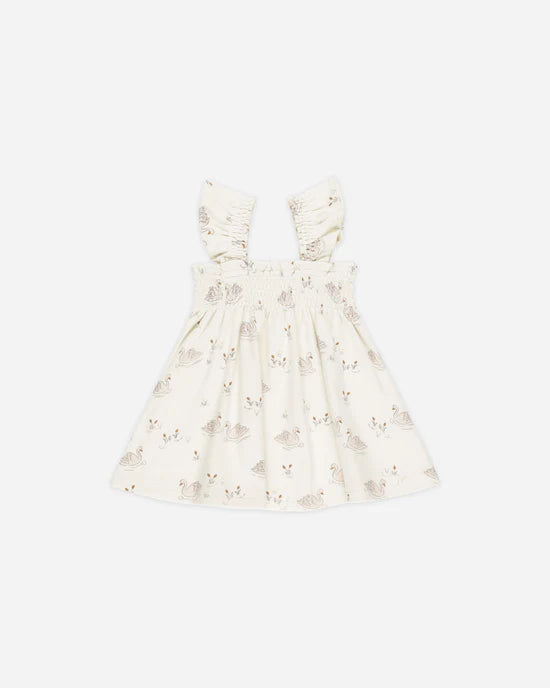 Smocked Jersey Dress- Swans