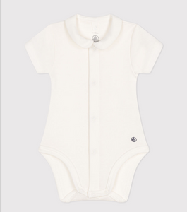 Baby short sleeved bodysuit with collar