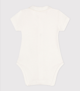 Baby short sleeved bodysuit with collar