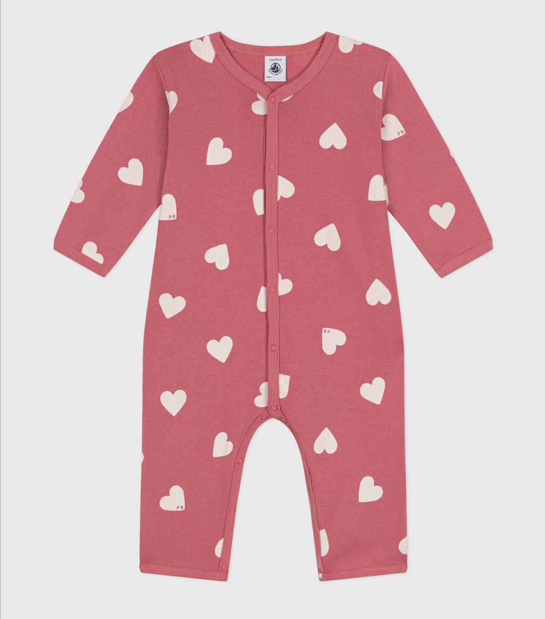 Cotton footless Sleepsuit- Pink Hearts