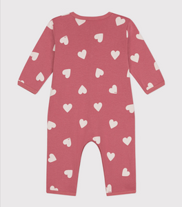 Cotton footless Sleepsuit- Pink Hearts