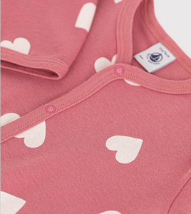 Cotton footless Sleepsuit- Pink Hearts