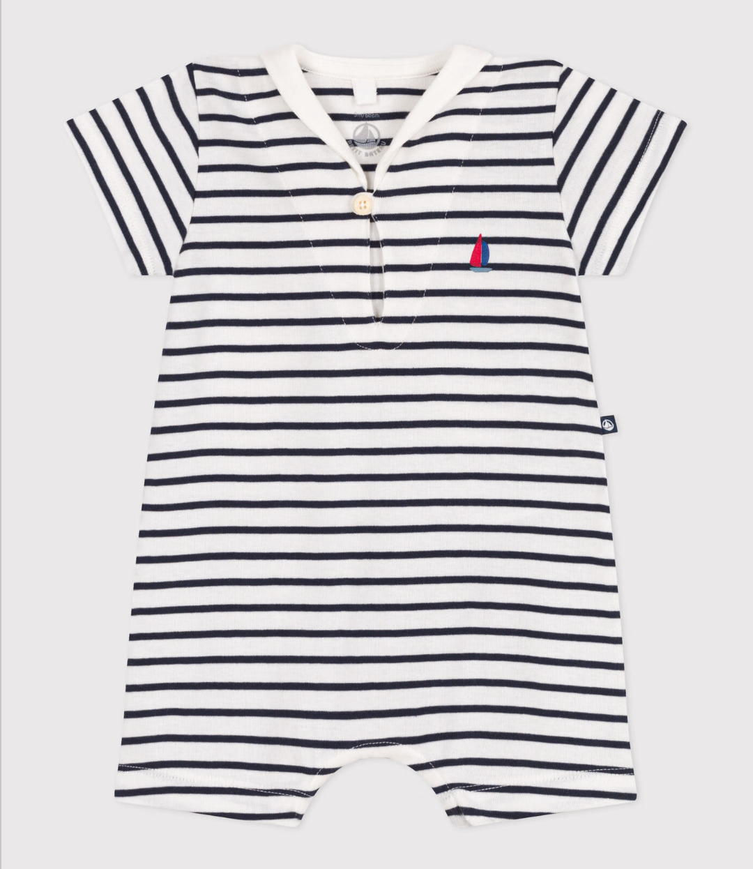 Baby Romper with Striped Cotton Peacoat Collar