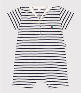 Baby Romper with Striped Cotton Peacoat Collar