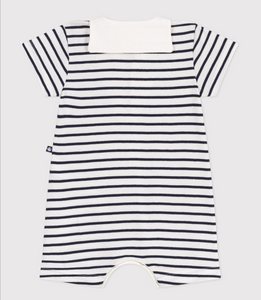 Baby Romper with Striped Cotton Peacoat Collar