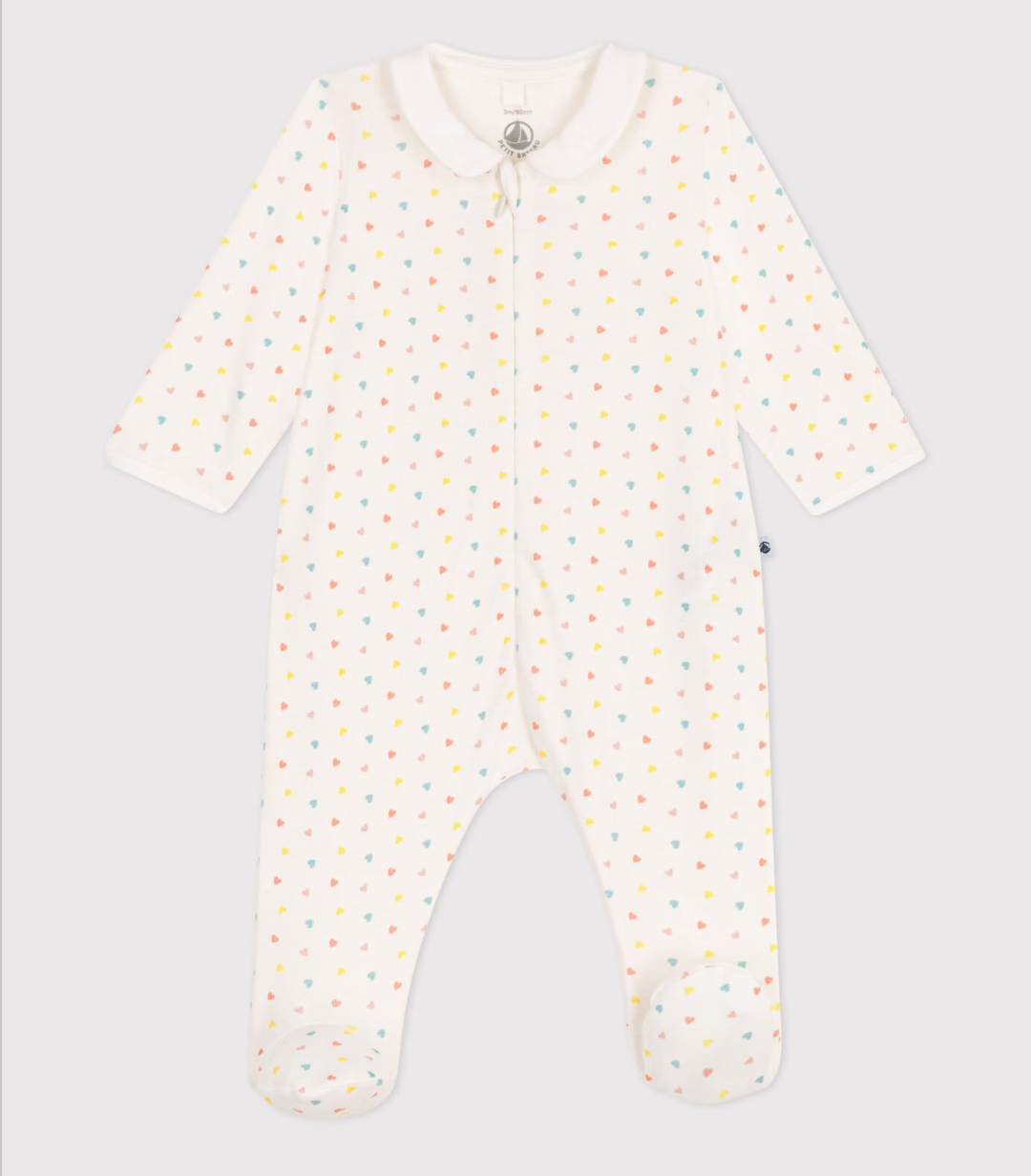 Cotton Zipper Sleepsuit- Colorful Hearts