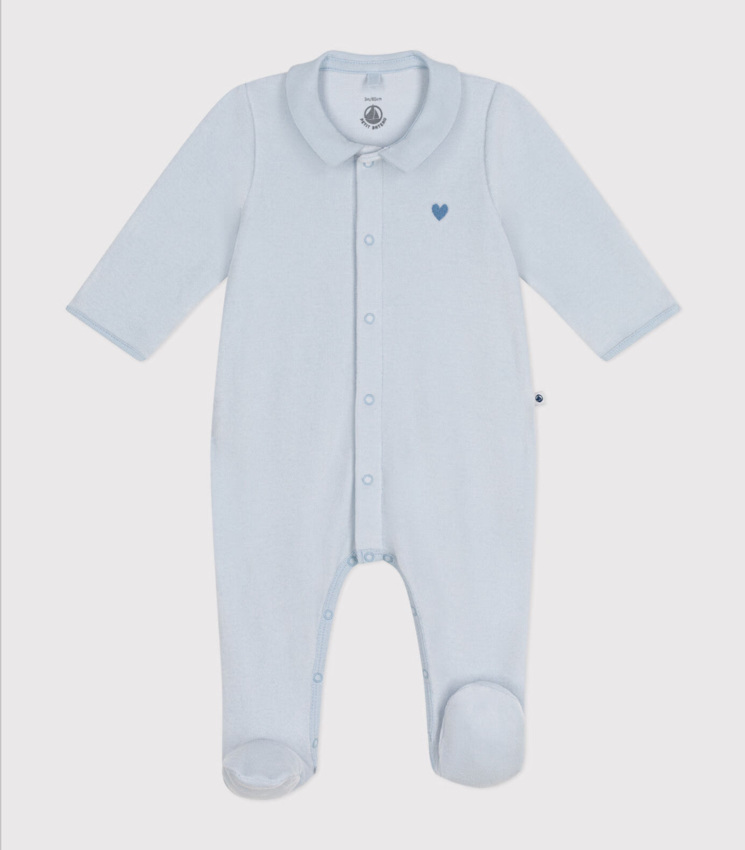 Baby velour Sleepsuit- Baby Blue