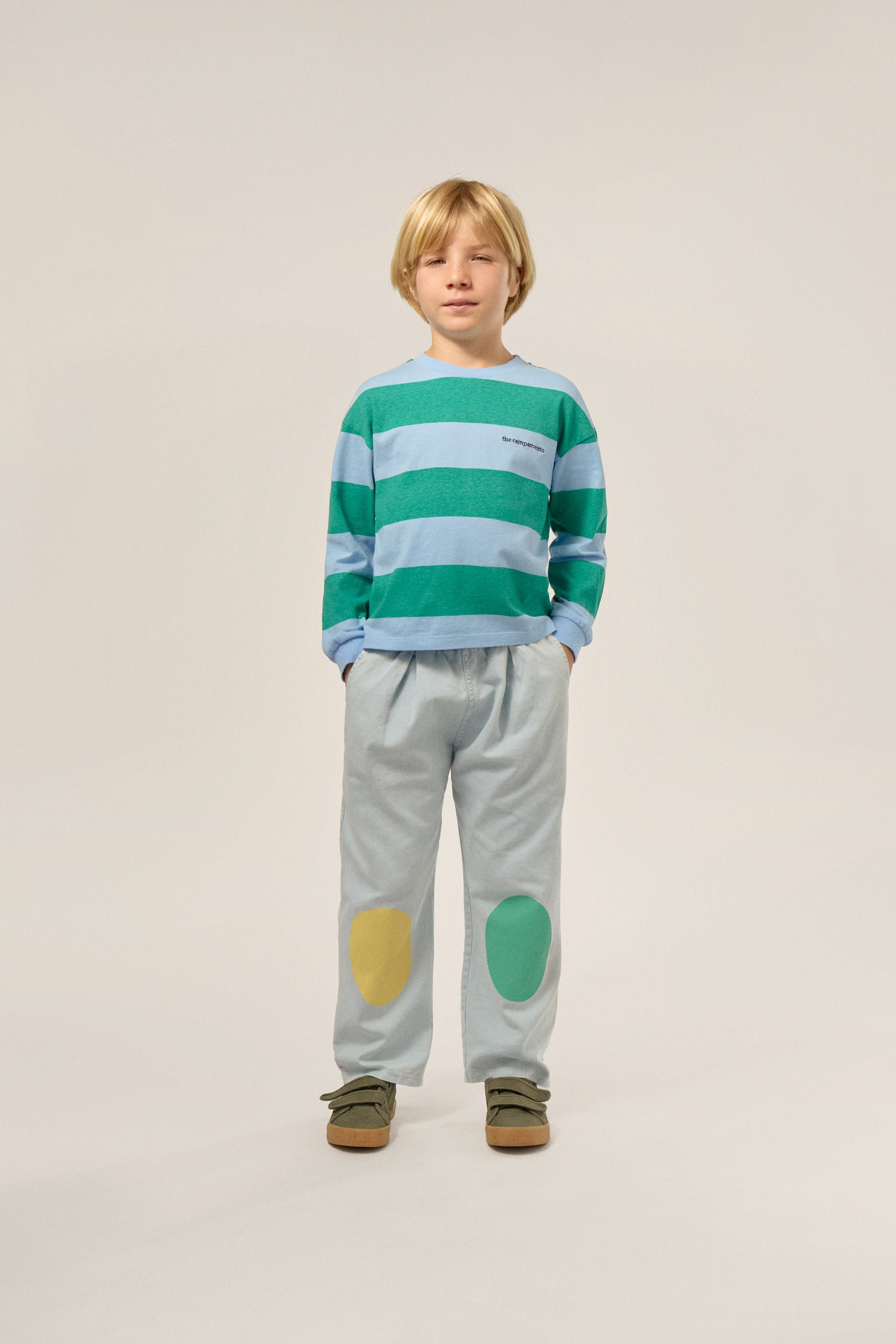 Green Stripes Long Sleeves Kids Tshirt