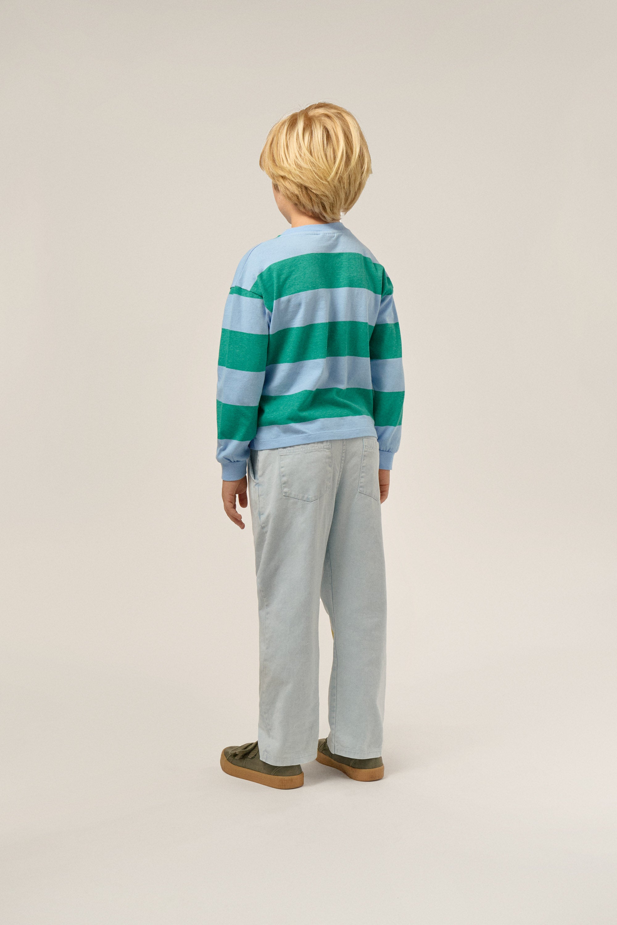 Green Stripes Long Sleeves Kids Tshirt