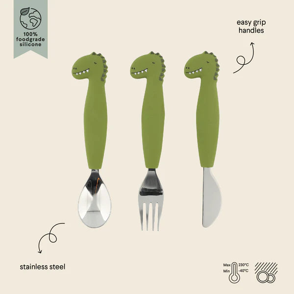 Trixie Silicone Cutlery Set 3 pack- Mr. Dino