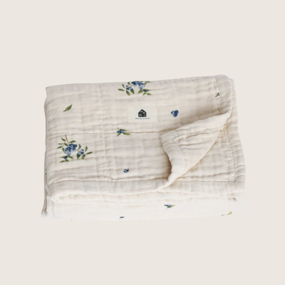 Organic Cotton Muslin Baby Blanket- Blueberry