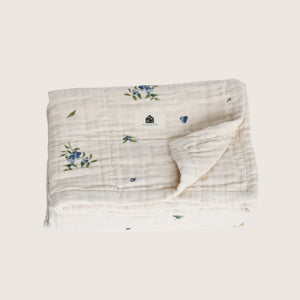 Organic Cotton Muslin Baby Blanket- Blueberry