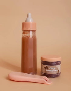 Tiny Tummies Puree & Milk Bottle Set for Doll - Chocolate