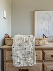 Organic Cotton Muslin Baby Blanket- Blueberry