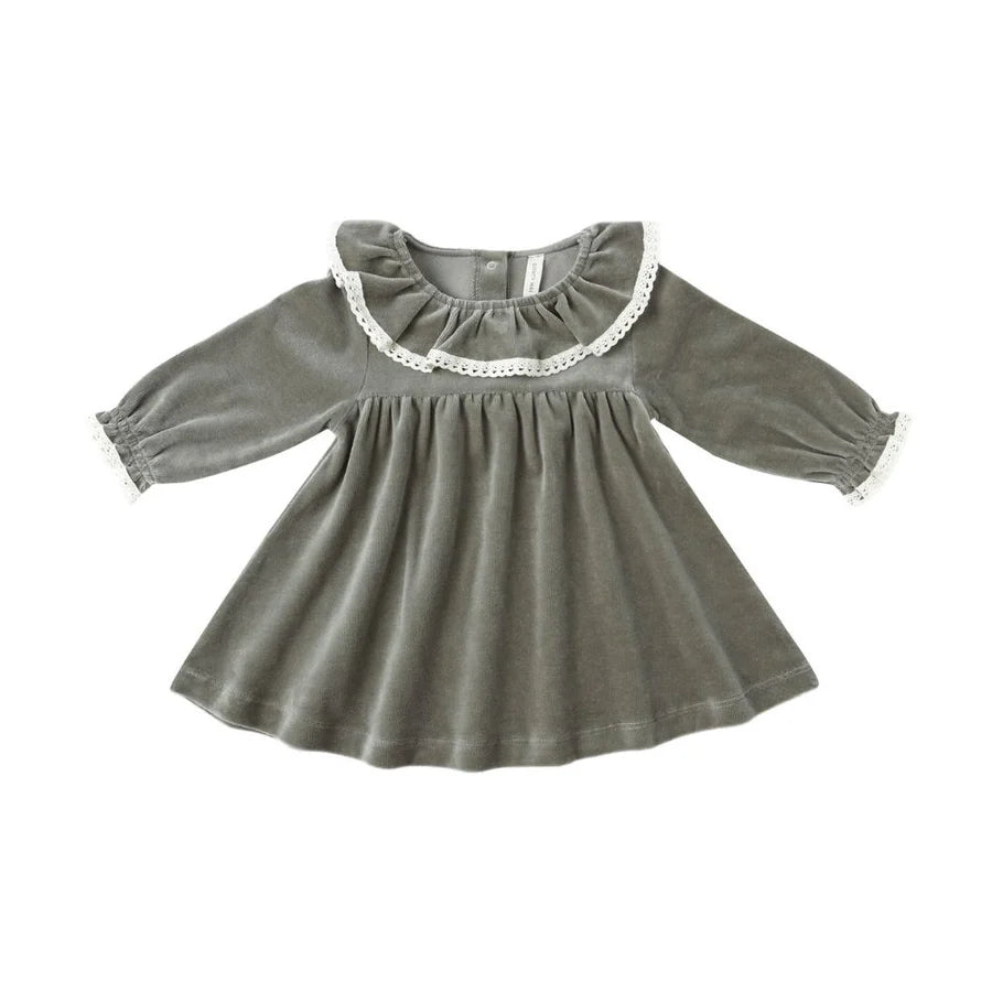 Velour Baby Dress- Forest