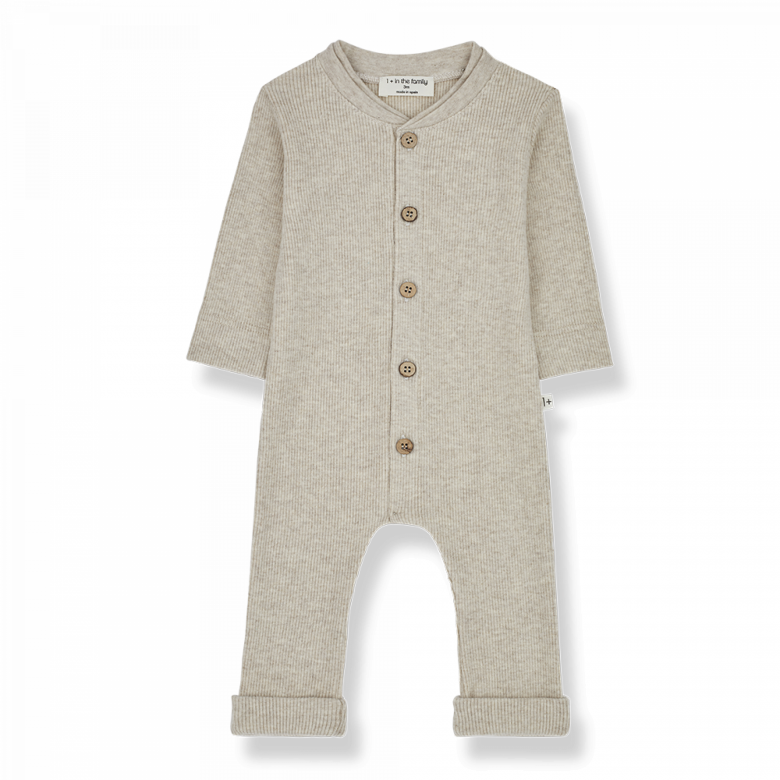 Ribbed Button Jumpsuit- Oatmeal