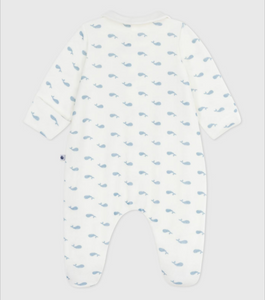 Baby velour Sleeper- Whale with collar