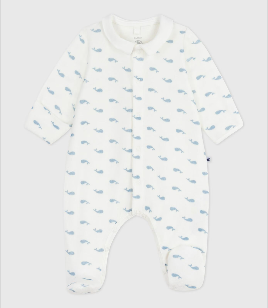 Baby velour Sleeper- Whale with collar