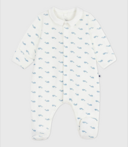 Baby velour Sleeper- Whale with collar