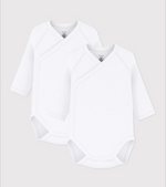 Charger l'image dans la galerie, Set of 2 long-sleeved crossover bodysuits in plain cotton
