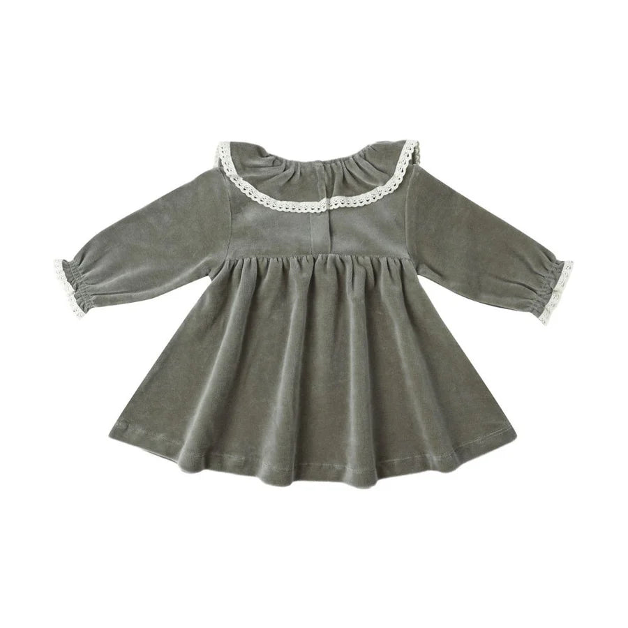Velour Baby Dress- Forest