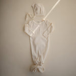 Load image into Gallery viewer, Ribbed Knotted Baby Gown- Ivory
