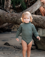 Load image into Gallery viewer, Long Sleeve One-Piece Swimsuit- Moss
