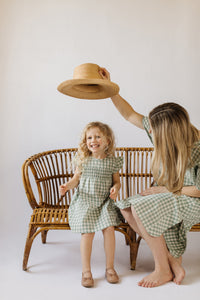 matching dresses for baby girl and mom in green color