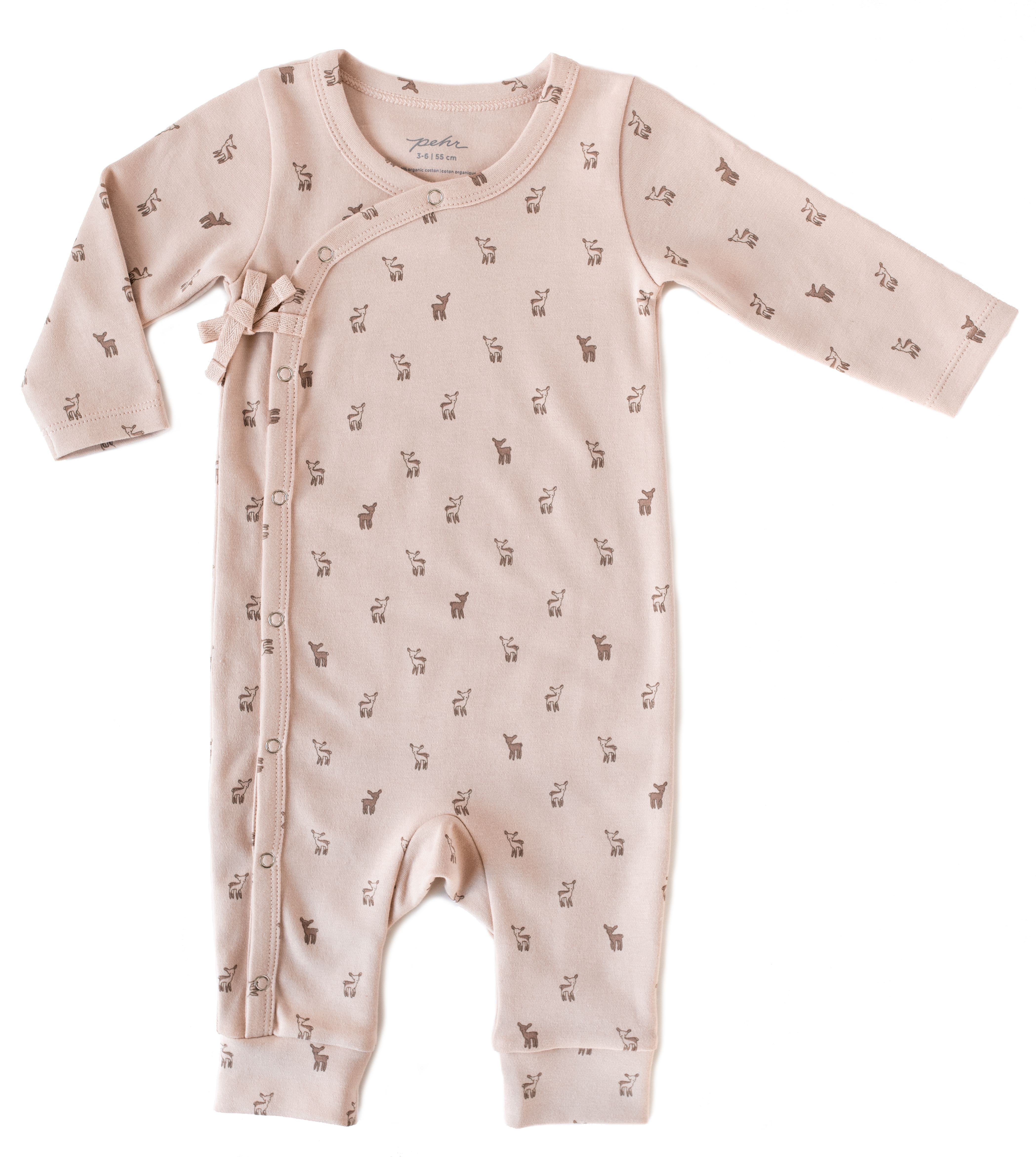 pink romper with fawn print for baby girl with snap buttons