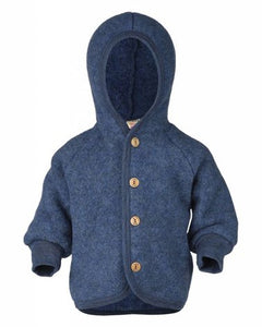 Engel Natur Hooded Jacket in Merino Wool- Blue Melange