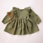 Load image into Gallery viewer, Linen Long Sleeve Ruffle Dress- Olive
