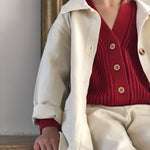 Load image into Gallery viewer, Kid in red cardigan &amp; white jacket
